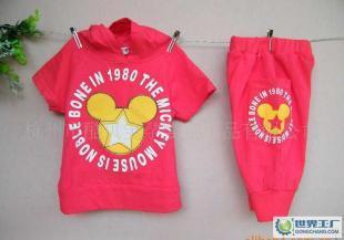 童装17002纯棉可爱米奇头儿童连帽短袖T恤套装 夏日童趣与实用之选